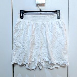 Calypso St. Barth 100% Cotton Embroidered White Lace Trim Billowy Boho Shorts